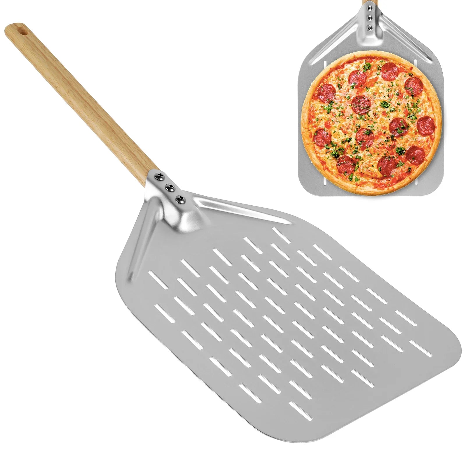 Non-Stick Metal Pizza Peel with Wooden Handle