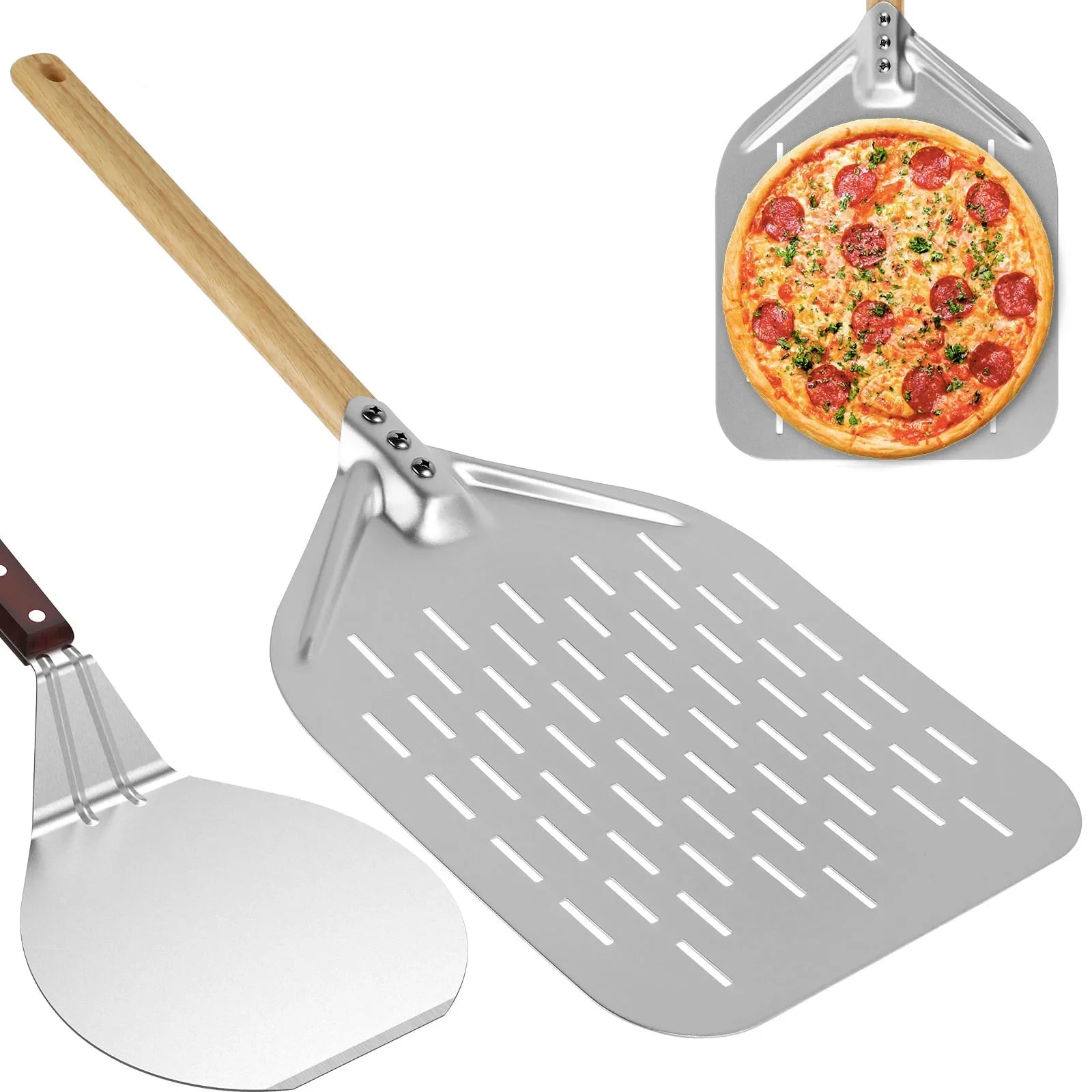 Non-Stick Metal Pizza Peel with Wooden Handle
