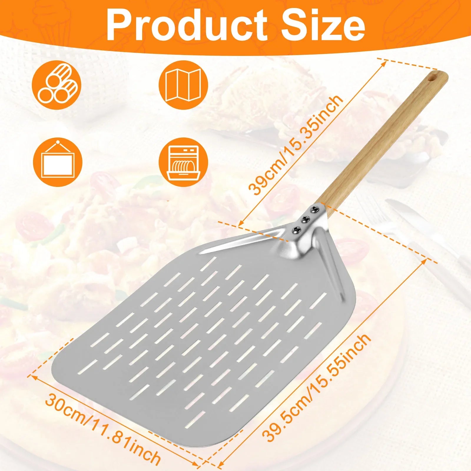 Non-Stick Metal Pizza Peel with Wooden Handle