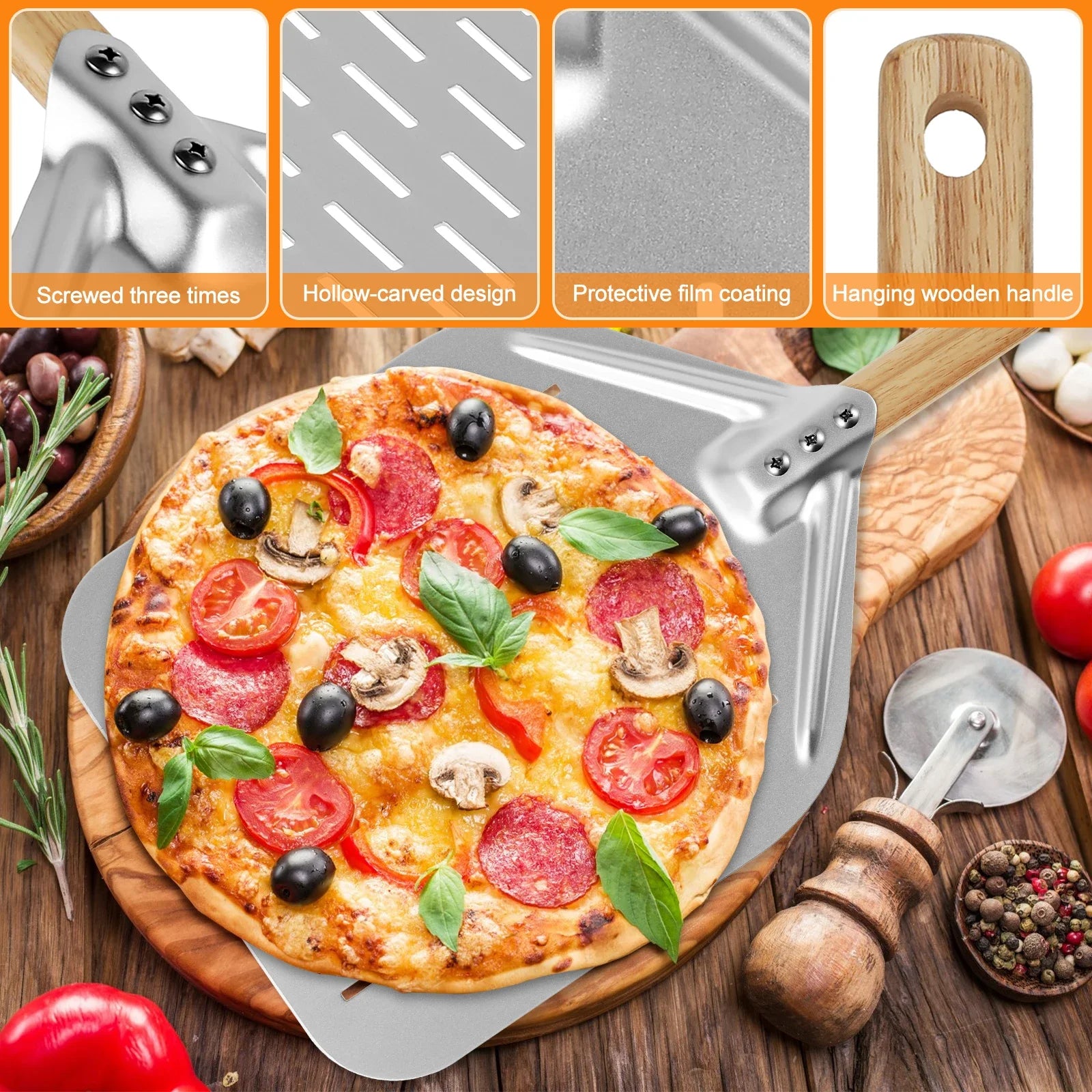 Non-Stick Metal Pizza Peel with Wooden Handle